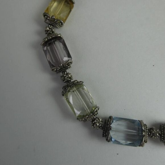 Pastel Rainbow Silver Tone Beaded Jeweled Station Necklace Pink Blue Yellow 18+" - Picture 3 of 7